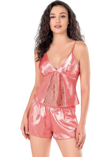 Beruflic Mercan Saten Babydoll Şort Takımı
