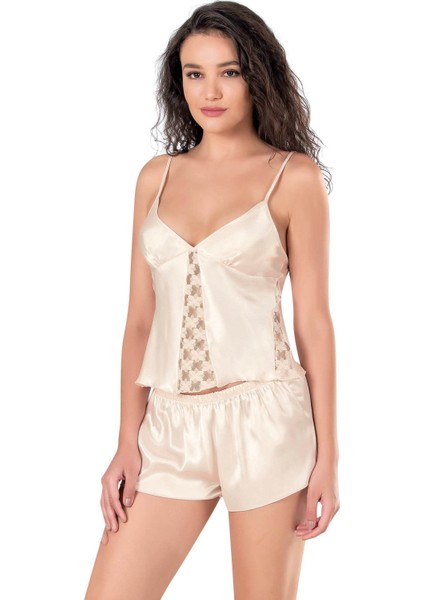 Beruflic Fildişi Saten Babydoll Şort Takımı