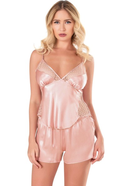Beruflic Koyu Pudra Saten Babydoll Şort Takımı
