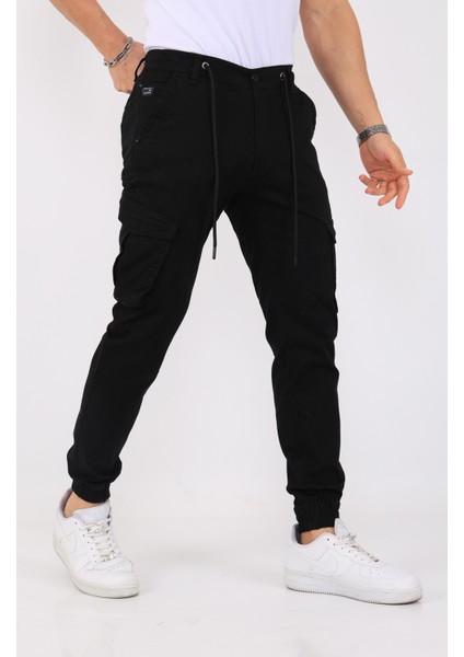 2Five Erkek Kargo Cepli Lastik Paça Siyah Renk Basic Gabardin Kumaş Jogger Pantolon