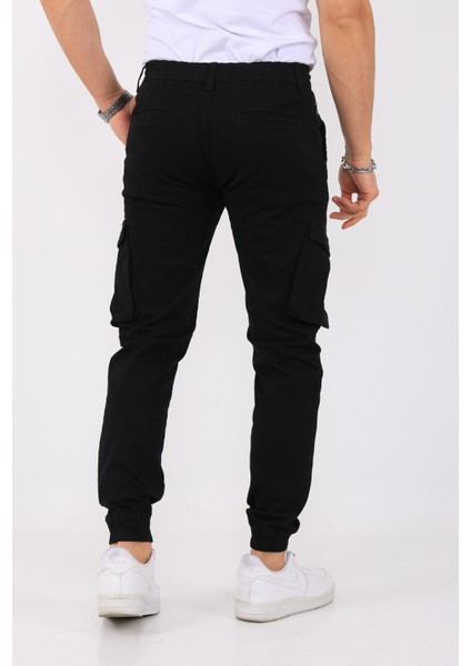 2Five Erkek Kargo Cepli Lastik Paça Siyah Renk Basic Gabardin Kumaş Jogger Pantolon