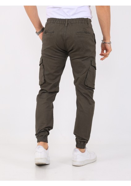 Erkek Kargo Cepli Lastik Paça Basic Gabardin Koyu Çağla Renk Jogger Pantolon