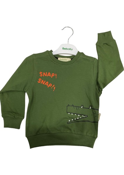 Sweatshirt Snap Baskılı Haki