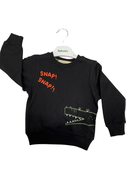 Sweatshirt Snap Baskılı Siyah