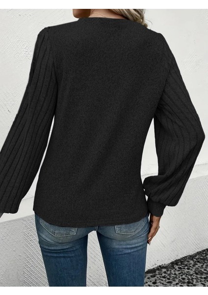 Kadın Uzun Kollu Kolları Fitilli Yakası Düğme Detay Şardonlu Bluz modelleri