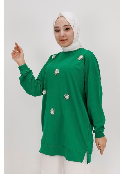 20001 2 Ip Kumaş Taş ve Inci Detaylı Sweatshirt