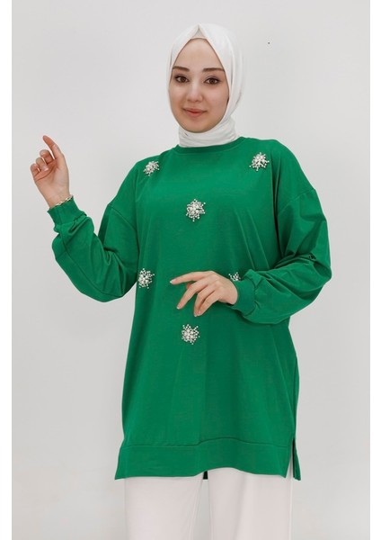 20001 2 Ip Kumaş Taş ve Inci Detaylı Sweatshirt