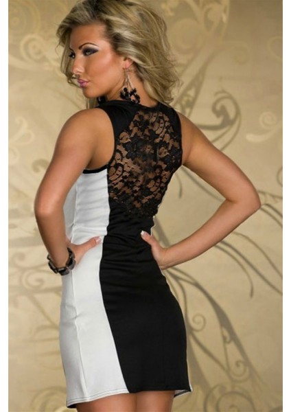 Beruflic B101221 Kontras ve Dantel Detaylı Elbise modelleri