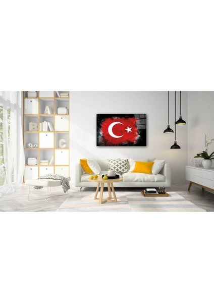 Türk Bayrağı Siyah Fon Cam Tablo