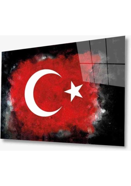 Türk Bayrağı Siyah Fon Cam Tablo