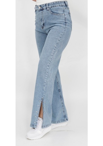1420 Yırtmacı Taş Deatylı Geniş Paça Kot Pantolon fiyatları
