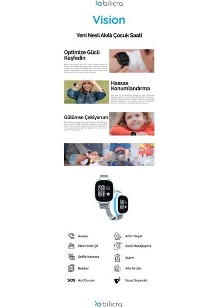 46-50 mm Vision Akıllı Çocuk Saati - Black (Yerli Üretim) 2 Yıl Yok Nano Sim Siyah Yok