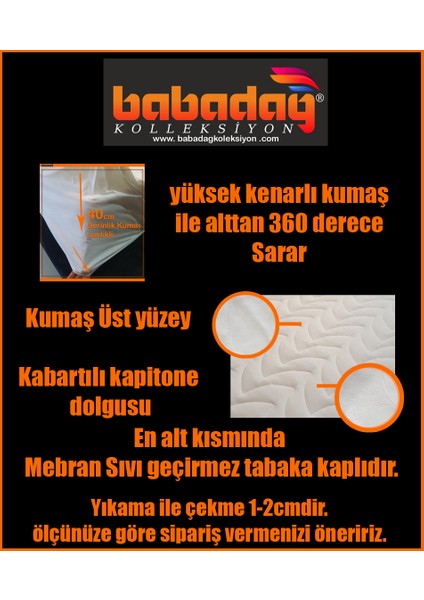 %100 Sıvı Geçirmez 180X200 180GR Dolgulu Pofuduk Yatak Alezi