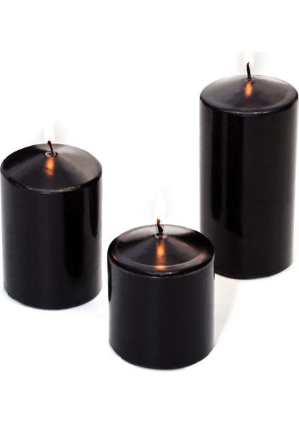3'lü Siyah Silindir Mum Seti(5,5 cm-7,5 cm-10 cm)