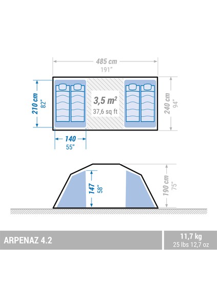 4 Kişilik Kamp Çadırı - 2 Odalı - Arpenaz 4.2