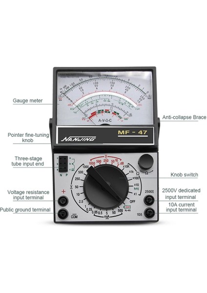 Siyah MF47 Pointer Multimetre Dc/ac Gerilim Akım Test Cihazı Direnç Kapasite Ölçer Buzzer 2500 V ile Yüksek Hassasiyetli Alet (Yurt Dışından)
