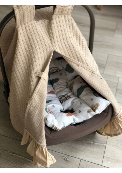 Derin Boutiques Bej Örgü Pike Bej Fırfırlı Puset Örtüsü