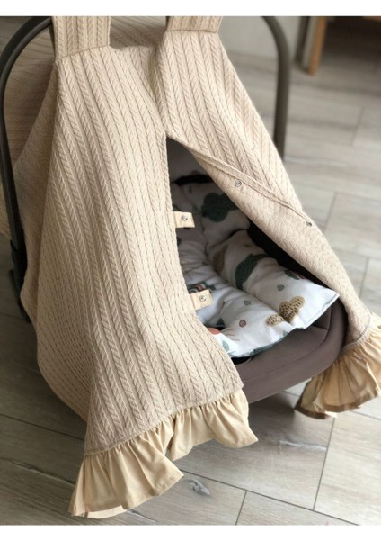 Derin Boutiques Bej Örgü Pike Bej Fırfırlı Puset Örtüsü fiyatları