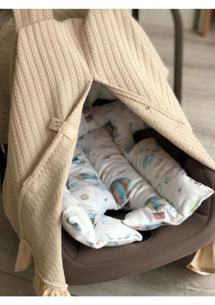 Derin Boutiques Bej Örgü Pike Bej Fırfırlı Puset Örtüsü modelleri