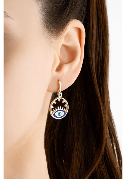 Evil Eye 18 Ayar Sarı Altın Kaplama Gümüş Minimal Küpe