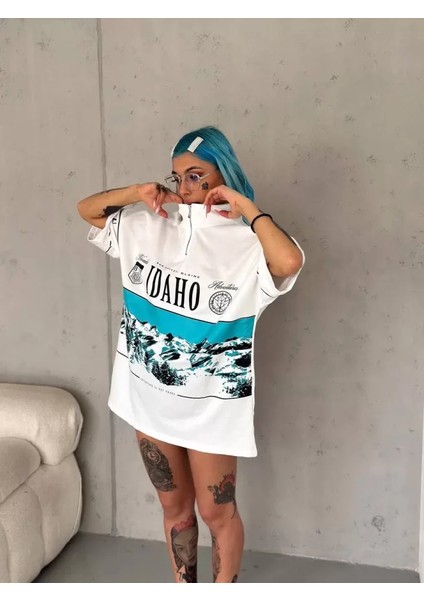 Baskılı Yarım Fermuarlı T-Shirt Beyaz fiyatları