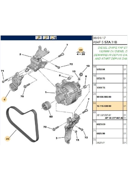 V Kayış Kiti 301 C-Elysee Partner Tepee (1611503880-1611503780-9803580580) fiyatları