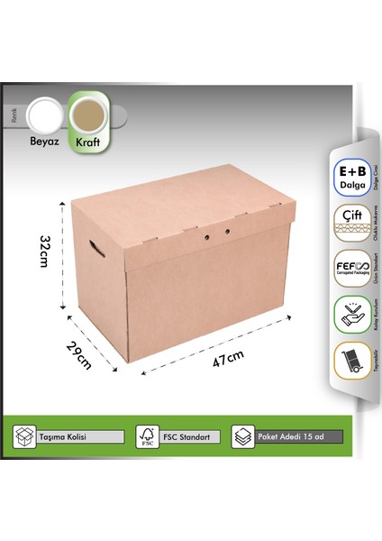 Arşiv Kolisi Kendinden Kapaklı Kraft 47X29X32 cm - 15 Adet fırsatları