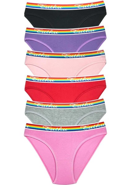 6 Adet Beli Renkli Lastik Pamuklu Kadın Slip Tutku Külot (Findit)