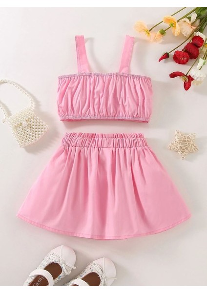 Kız Çocuk Papyonlu Üst ve Pileli Etekli Takım fiyatları