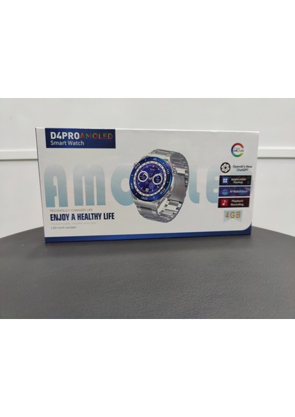 300-400 Mah D4 Pro 1.43'' Amoled Ekran 4gb Dahili Hafıza Market/müzik Özellikli Akıllı Saat 49 mm G