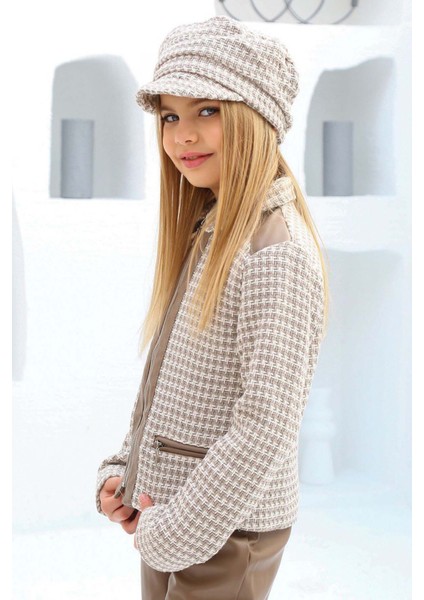 Kız Çocuk Şanel Kumaş Ceket ve Deri Pantolon Kahverengi Alt Üst Takım fiyatları