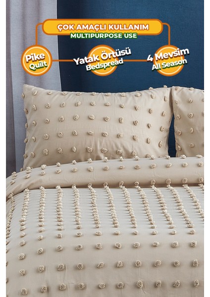 Pamuklu Emmy Yatak Örtüsü Seti Günlük Çift ( Taraflı ) Kişilik Boho 3 Parça Dolgulu Tufting
