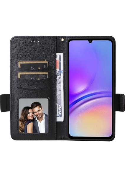 Samsung Galaxy A05 Için 4g Case Litchi Doku Cep Telefonu Deri Kapağı Strap Telefon Kılıfı (Yurt Dışından)