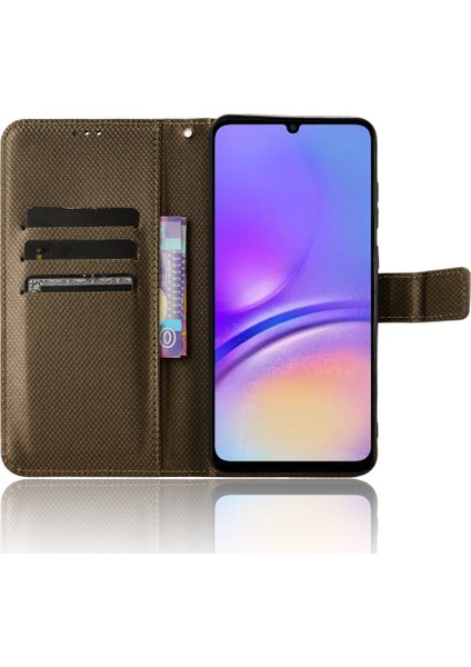 Samsung Galaxy A05 Için 4g Kasa Deri Deri Stand Elmas Doku Koruyucu Telefon Kılıfı (Yurt Dışından)