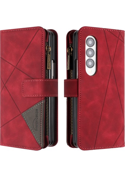 Samsung Galaxy Z Fold3 Için 5g Pu Deri Hat Baskılı Stand Zipper Cep Cüzdan Telefon Kılıfı (Yurt Dışından)