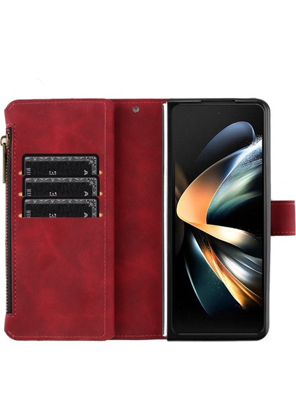 Samsung Galaxy Z Fold3 Için 5g Pu Deri Hat Baskılı Stand Zipper Cep Cüzdan Telefon Kılıfı (Yurt Dışından)