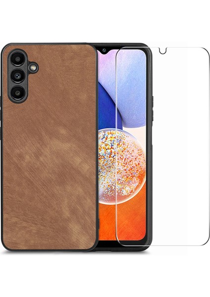 Samsung Galaxy A14 4g Pu Deri Kaplamalı Pc Yüksek Alüminyum Silicon Cam Film Retro Telefon Kılıfı (Yurt Dışından)