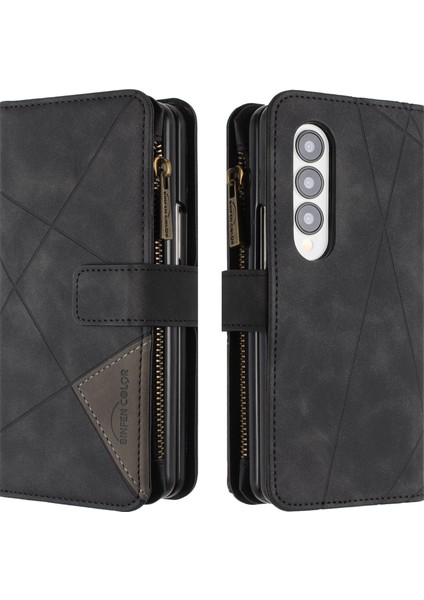 Samsung Galaxy Z Fold3 Için 5g Pu Deri Hat Baskılı Stand Zipper Cep Cüzdan Telefon Kılıfı (Yurt Dışından)