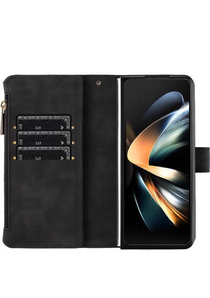 Samsung Galaxy Z Fold3 Için 5g Pu Deri Hat Baskılı Stand Zipper Cep Cüzdan Telefon Kılıfı (Yurt Dışından)