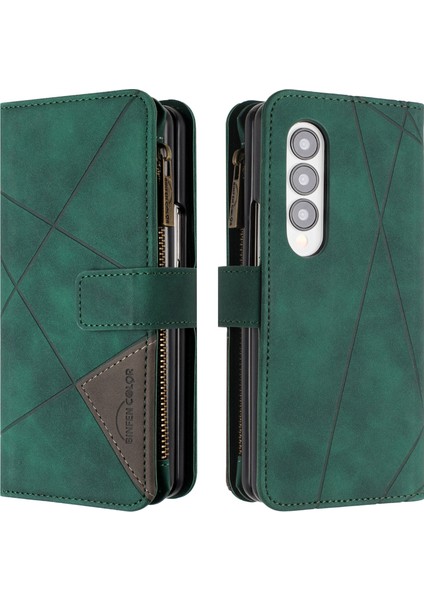 Samsung Galaxy Z Fold3 Için 5g Pu Deri Hattı Baskılı Stand Zipper Cep Cüzdan Telefon Kılıfı (Yurt Dışından)