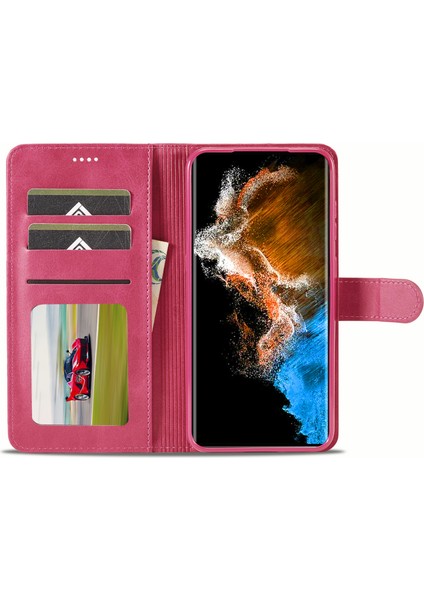 Samsung Galaxy S24 Için+ Buzağı Doku Deri Stand Telefon Koruyucu Gül Telefon Kılıfı (Yurt Dışından)