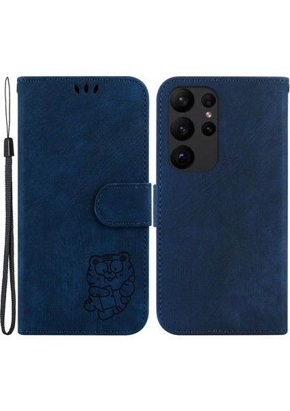 S23 Için Ultra Anti Drop Shell Sevimli Kaplan Deri Deri Deri Cüzdan Stand Telefon Case Dark Telefon Kılıfı (Yurt Dışından)