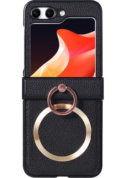 Samsung Galaxy Z Flip5 Için 5g Magsafe Uyumlu Magnetic Base Deri Pc Yüzüğü Kickstand Telefon Kılıfı (Yurt Dışından)