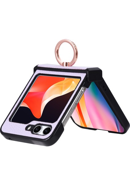 Samsung Galaxy Z Flip5 Için 5g Magsafe Uyumlu Magnetic Base Deri Pc Yüzüğü Kickstand Telefon Kılıfı (Yurt Dışından)