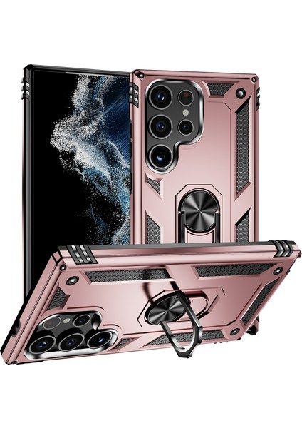 Samsung Galaxy S24 Ultra Case Tpu+Pc Yüzük Kickstand Telefon Geri Kabuk Rose Altın Telefon Kılıfı (Yurt Dışından)
