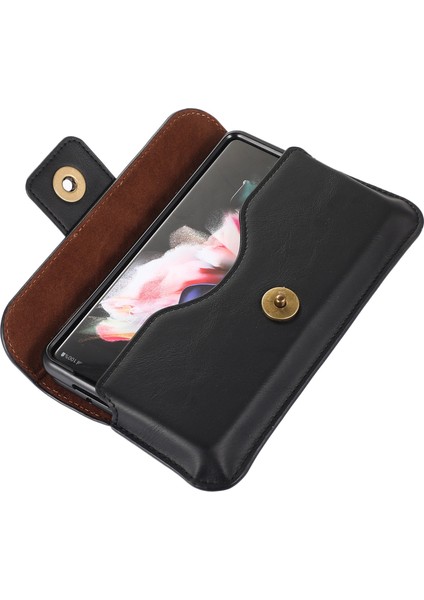 Samsung Galaxy Z Fold3 Için 5g Çılgın At Dokusu Pu Pu Deri Bel Yatay Kemer Döngü Telefon Çantası Telefon Kılıfı (Yurt Dışından)
