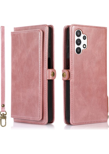 Samsung Galaxy A32 5g M32 5g Için Tpu+Pu Strap Rose Goldçıkarılabilir 2'si Şok Geçirmez Cüzdan Telefon Kılıfı (Yurt Dışından)