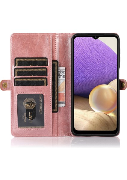 Samsung Galaxy A32 5g M32 5g Için Tpu+Pu Strap Rose Goldçıkarılabilir 2'si Şok Geçirmez Cüzdan Telefon Kılıfı (Yurt Dışından)