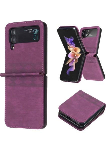 Samsung Galaxy Z Flip3 Için 5g Izgara Deseni Baskılı Pu Deri+Pc Şok Geçirmez Dark Telefon Kılıfı (Yurt Dışından)