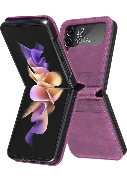 Samsung Galaxy Z Flip3 Için 5g Izgara Deseni Baskılı Pu Deri+Pc Şok Geçirmez Dark Telefon Kılıfı (Yurt Dışından)